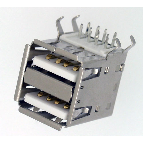 USB A TYPE SOCKET RECEPTACLE PCB DIP RIGHT ANGLE DUAL PORT