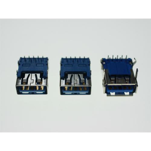 USB 3.0 A Type Single Port Receptacle Right Angle, Dip Type, 2 Pairs of Solder Dips